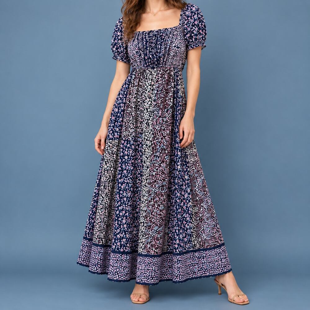 Lulus Neva Navy Floral Off Shoulder Maxi Dress M Wedding Guest Garden Party Boho